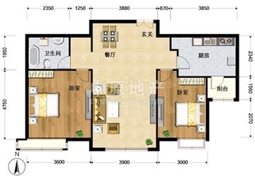 融科橄榄城三期 2室2厅2卫 格局方正 全南户型