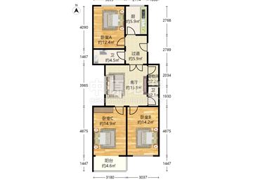 天坛路 3室1厅2卫 格局方正 两房朝南