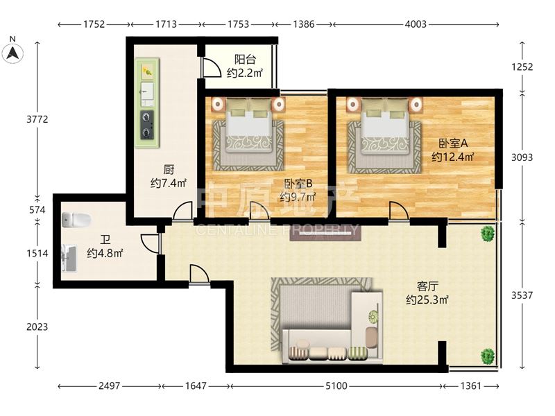 翠成馨园e区2室1厅1卫经典实用格局方正