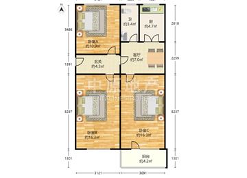 永乐西小区 3室1厅1卫 主卧朝南 客厅带阳台