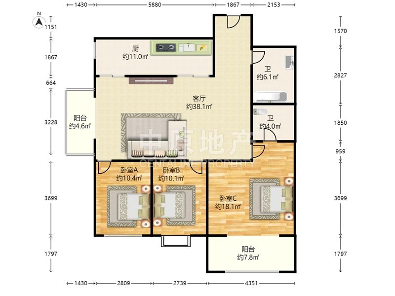 幸福家园三期 3室2厅2卫 格局方正 经典实用