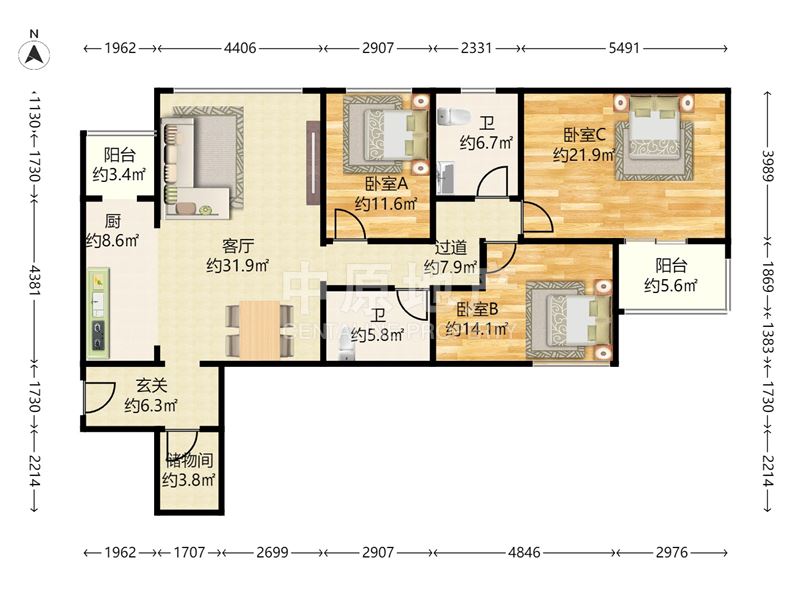 紫芳园一区3室1厅2卫格局方正品质小区